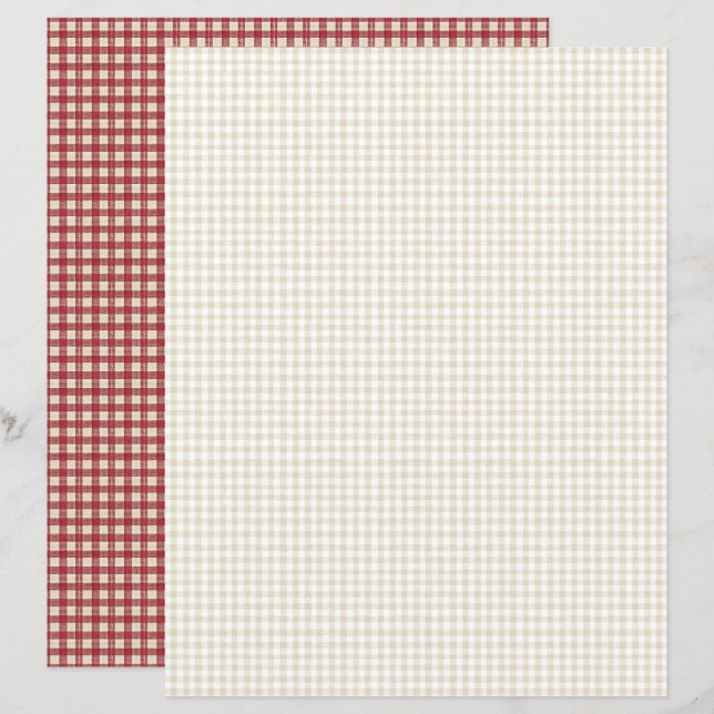 Oude Aardbei Geruite Scrapbook Papier (Voorkant / Achterkant)