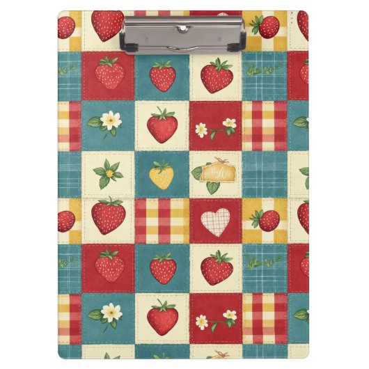 Oude Aardbei Patchwork Boerderij Patroon Klembord (Voorkant)