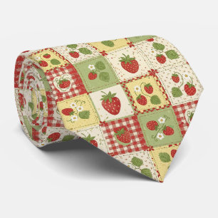 Oude Aardbei Patchwork Cottagecore Patroon Stropdas