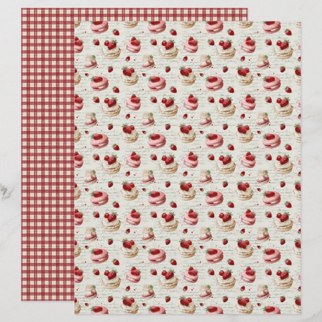 Oude Aardbei Taart Scrapbook Papier (Voorkant / Achterkant)