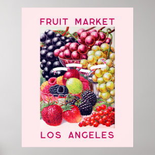 Oude Aardbeien Druiven Fruitmarkt Roze  Poster