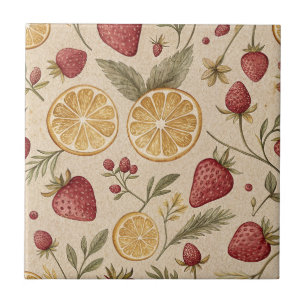 Oude Aardbeien en Citrus op Crème Botanisch Tegeltje
