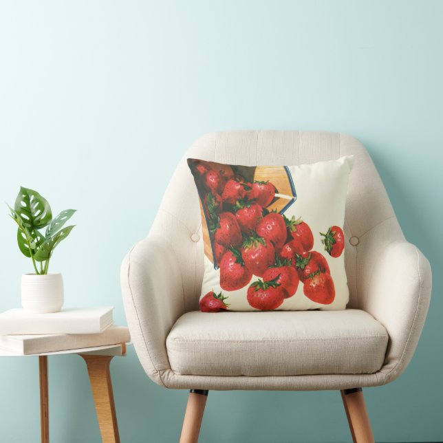 Oude Aardbeien in Mand, Voedsel Fruit Bessen Kussen (Stoel)