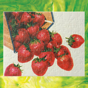 Oude Aardbeien in Mand, Voedsel Fruit Bessen Legpuzzel