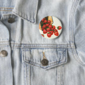 Oude aardbeien in mand, voedsel fruit bessen ronde button 5,7 cm (In situ)