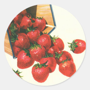 Oude Aardbeien in Mand, Voedsel Fruit Bessen Ronde Sticker