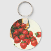 Oude aardbeien in mand, voedsel fruit bessen sleutelhanger (Achterkant)