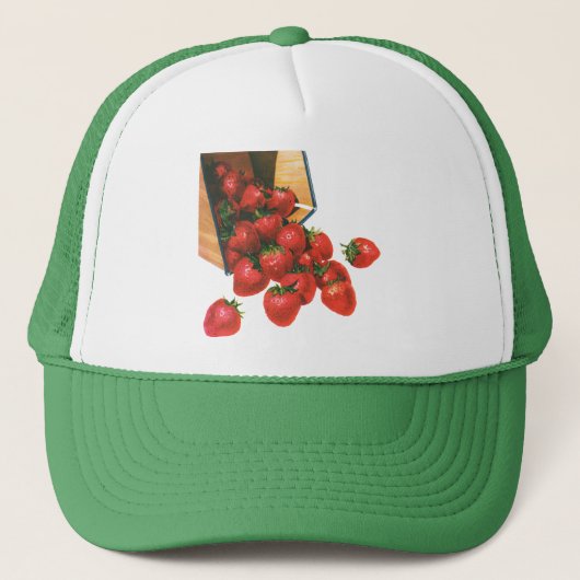 Oude aardbeien in mand, voedsel fruit bessen trucker pet (Voorkant)