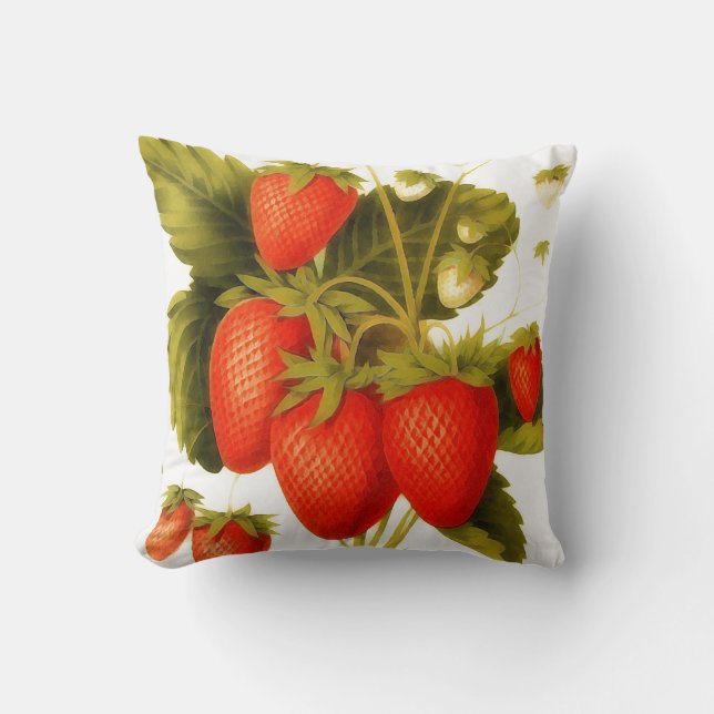 Oude aardbeien met groene bladeren kussen (Voorkant)