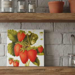 Oude aardbeien met groene bladeren tegeltje