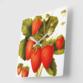 Oude aardbeien met groene bladeren vierkante klok (Hoek)