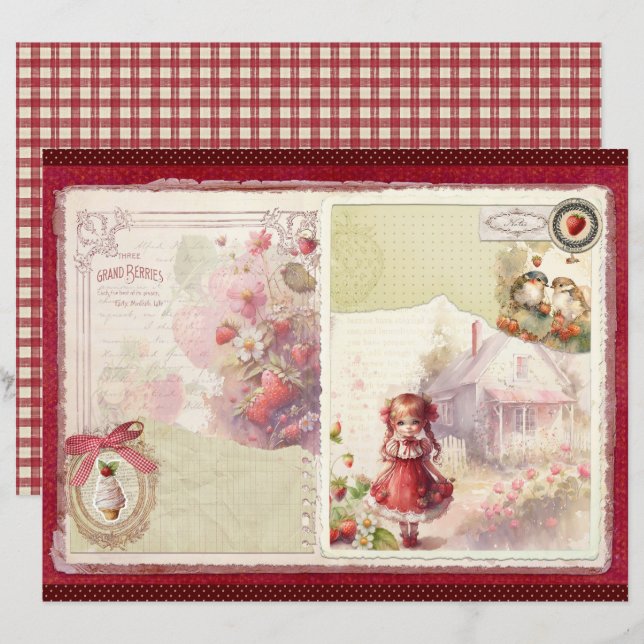Oude Aardbeienschuur Scrapbook Papier (Voorkant / Achterkant)