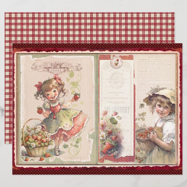 Oude Aardbeienschuur Scrapbook Papier (Voorkant / Achterkant)