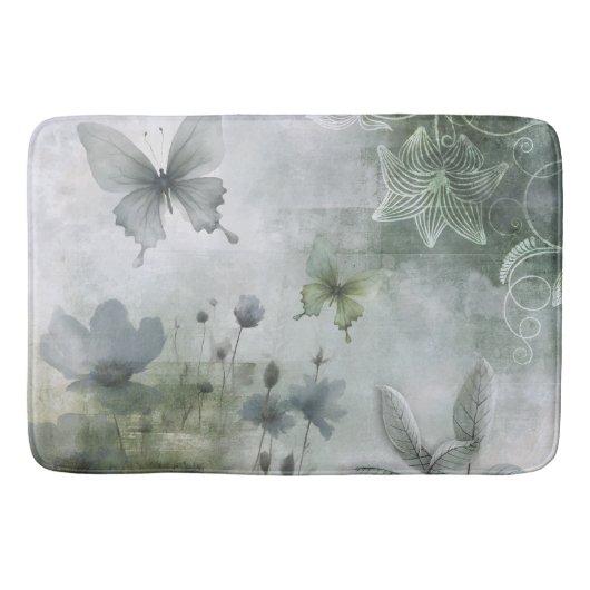 Oude Abstracte Vlinders Bloemen Ontwerp 401 Badmat (Voorkant)