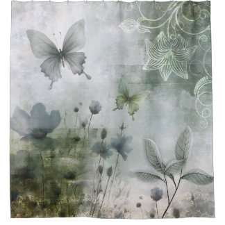 Oude Abstracte Vlinders Bloemen Ontwerp 401 Douchegordijn