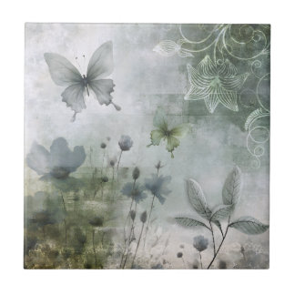Oude Abstracte Vlinders Bloemen Ontwerp 401 Tegeltje