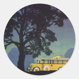 Oude afbeelding Duitsland, Gele bus 's nachts, Rei Ronde Sticker