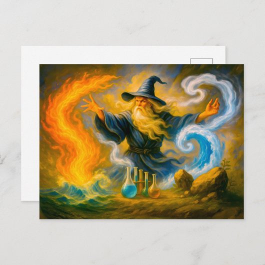 Oude afbeelding mastering van de vier elementen in feestdagenkaart (Voorkant / Achterkant)