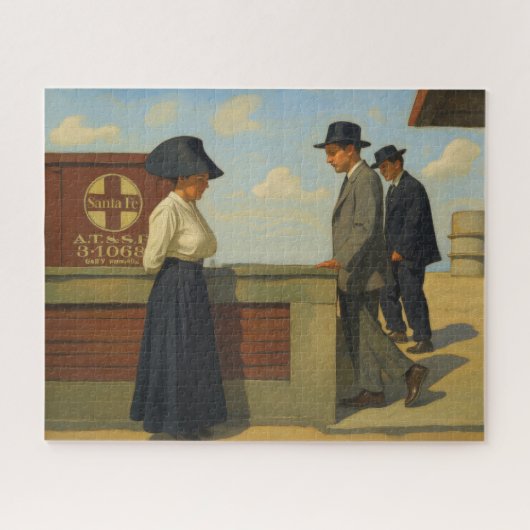 Oude afbeelding van een westers treinstation in 19 legpuzzel (Horizontaal)