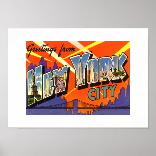Oude afdruk groeten New York City Poster (Voorkant)