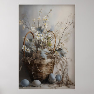 Oude afdruk van paasbloemenmand, boerderij poster