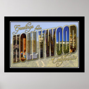 Oude afdrukgroeten Hollywood Californië Poster