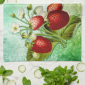Oude Afgebladderde Aardbeien Aardbeienveld Theedoek (Gevouwen)