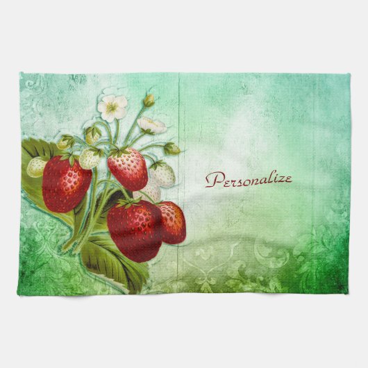 Oude Afgebladderde Aardbeien Aardbeienveld Theedoek (Horizontaal)