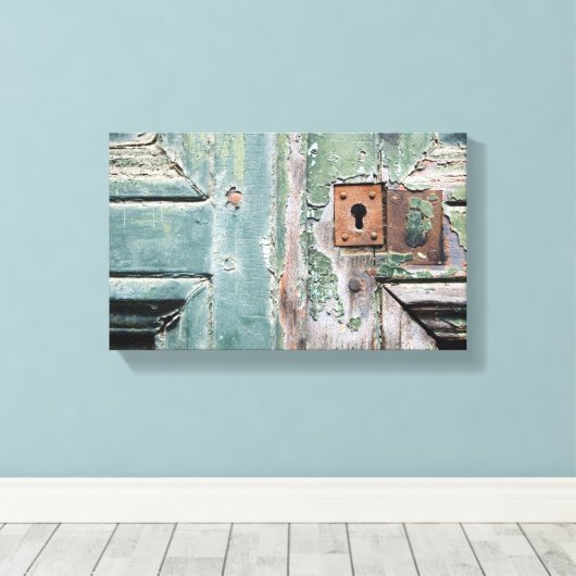 Oude afgebroken blauwe geschilderde deur canvas afdruk (Insitu (Houten vloer))