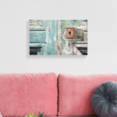 Oude afgebroken blauwe geschilderde deur canvas afdruk (Insitu (Woonkamer))