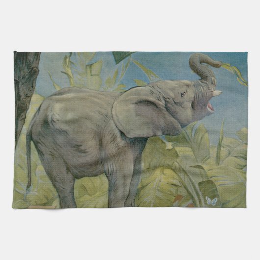 Oude Afrikaanse Olifant in de Jungle, EJ Detmold Theedoek (Horizontaal)