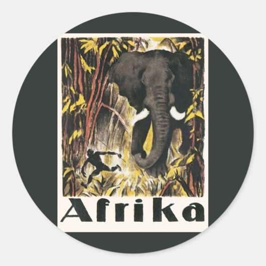 Oude Afrikaanse Reisposter, Afrikaanse Olifant Ronde Sticker (Voorkant)