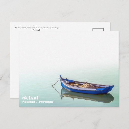 Oude Aiola boot. Kleine roeiboot in Seixal Bay. Briefkaart (Voorkant / Achterkant)