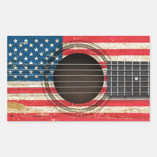 Oude akoestische gitaar met Amerikaanse vlag Rechthoekige Sticker (Voorkant)