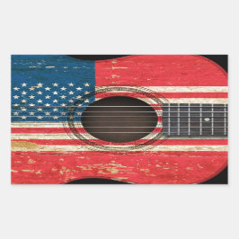 Oude akoestische gitaar met Amerikaanse vlag Rechthoekige Sticker