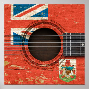Oude akoestische gitaar met Bermuda-vlag Poster