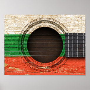 Oude akoestische gitaar met Bulgaarse vlag Poster