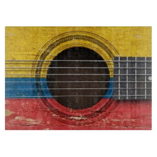 Oude akoestische gitaar met Colombiaanse vlag Snijplank (Voorkant)