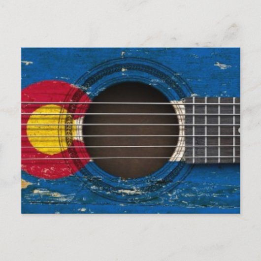 Oude akoestische gitaar met Colorado-vlag Briefkaart (Voorkant)