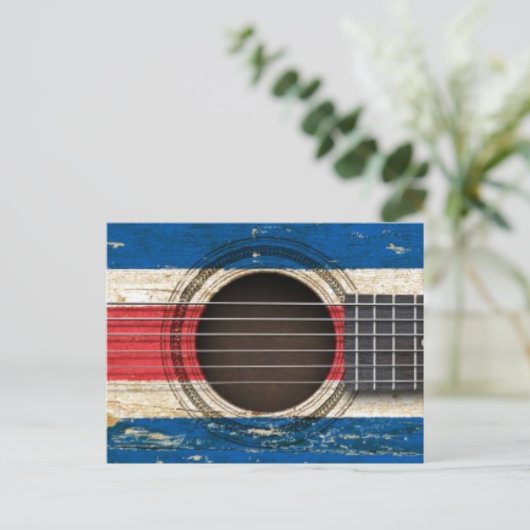 Oude akoestische gitaar met Costa Rica-vlag Briefkaart (Staand voorkant)