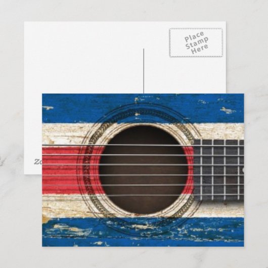 Oude akoestische gitaar met Costa Rica-vlag Briefkaart (Voorkant / Achterkant)