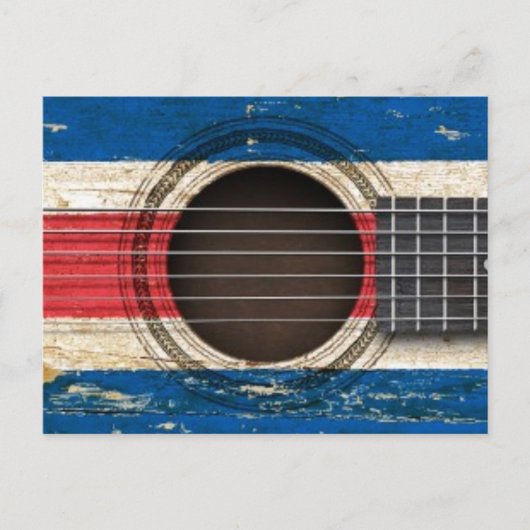 Oude akoestische gitaar met Costa Rica-vlag Briefkaart (Voorkant)