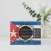 Oude akoestische gitaar met Cubaanse vlag Briefkaart (Staand voorkant)