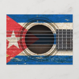 Oude akoestische gitaar met Cubaanse vlag Briefkaart