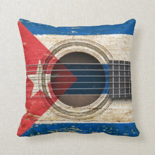 Oude akoestische gitaar met Cubaanse vlag Kussen