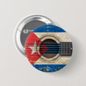 Oude akoestische gitaar met Cubaanse vlag Ronde Button 5,7 Cm (Voorkant /achterkant)