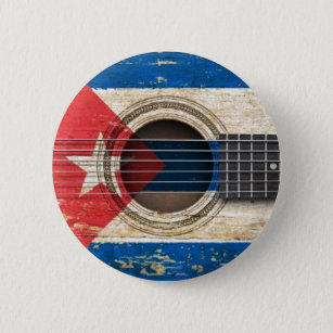 Oude akoestische gitaar met Cubaanse vlag Ronde Button 5,7 Cm