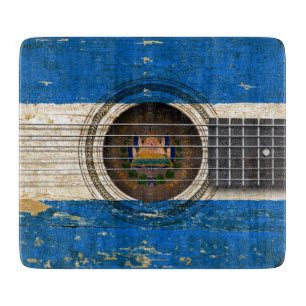 Oude akoestische gitaar met El Salvador vlag Snijplank