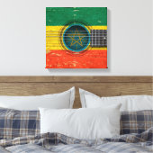 Oude akoestische gitaar met Ethiopische vlag Canvas Afdruk (Insitu (Slaapkamer))