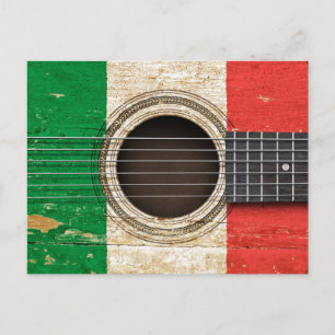 Oude akoestische gitaar met Italiaanse vlag Briefkaart